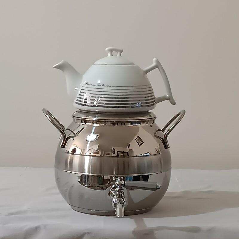 کتری  دسته استیل 5 لیتری به همراه قوری چینی اضافی کد 19