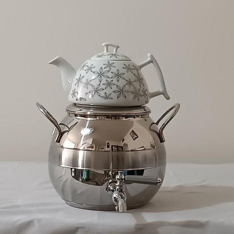 کتری دسته استیل 5 لیتری به همراه قوری چینی اضافی کد 19