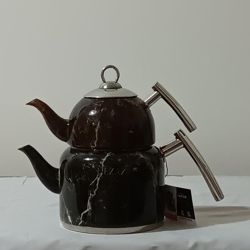 کتری قوری استیل دسته استیل نزاز کد 2415 مشکی