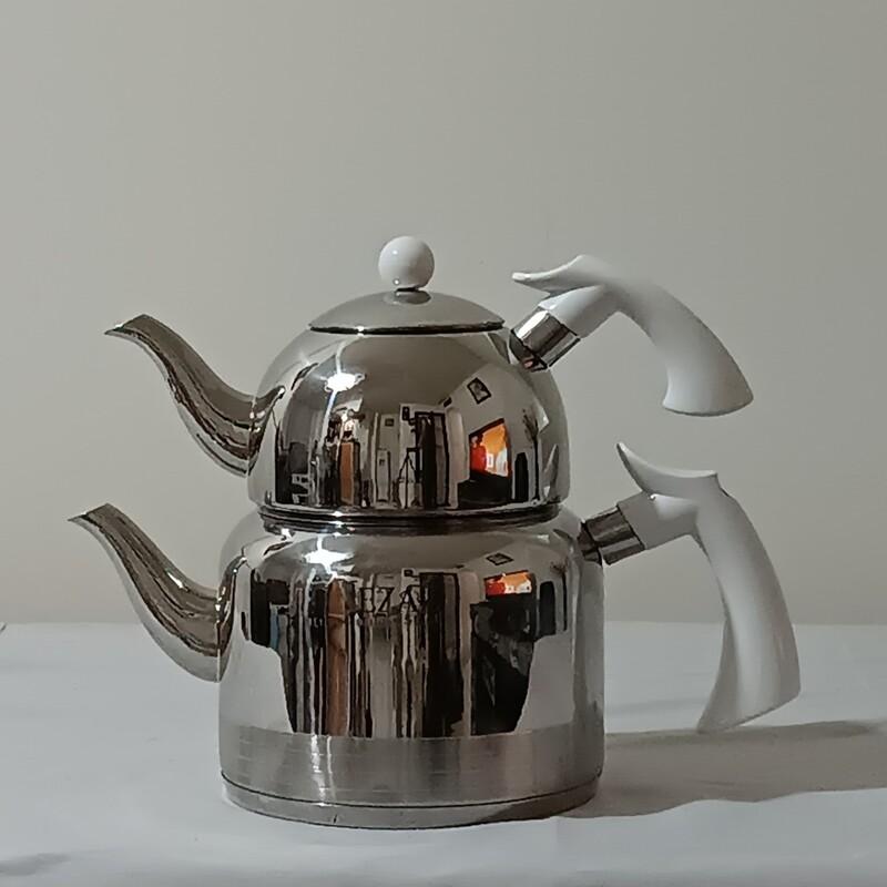 کتری قوری استیل نزاز کد 2410 دسته باکالیت سفید