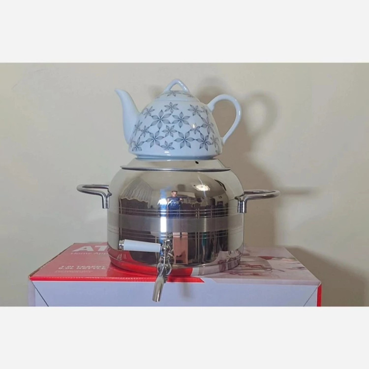 کتری قوری شیردار کف چدن مارک نفیس طرح ترک دسته استیل