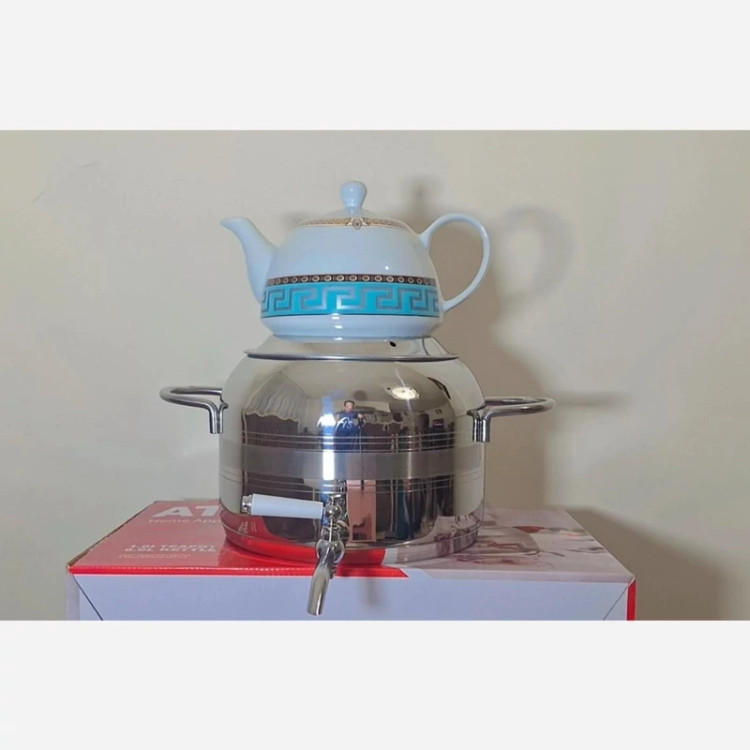 کتری قوری شیردار کف چدن مارک نفیس طرح ترک دسته استیل