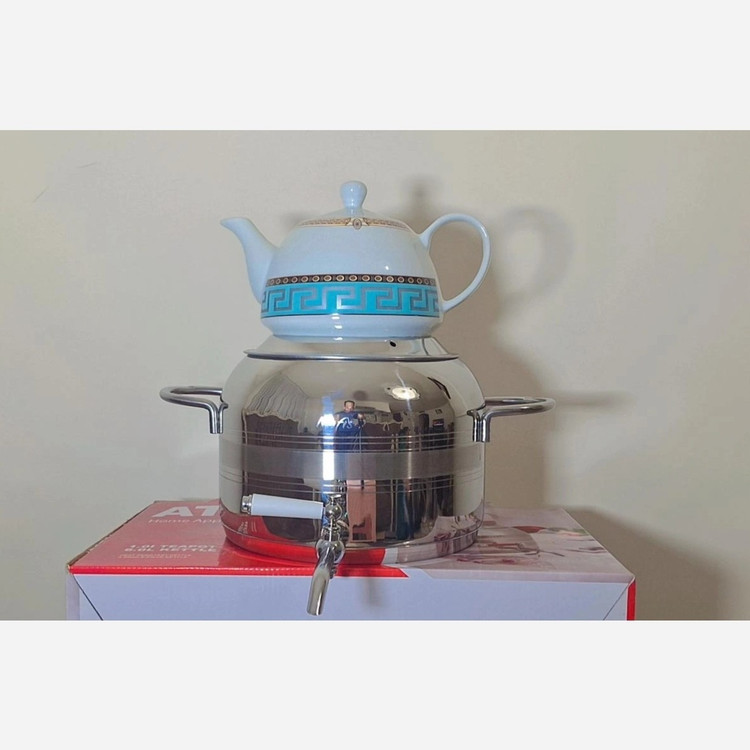 کتری قوری شیردار کف چدن مارک نفیس طرح ترک دسته استیل