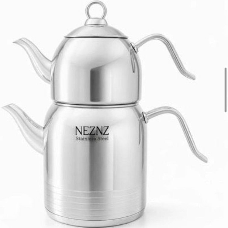 کتری قوری کف چدن،کتری استیل 3 لیتری و قوری استیل 2417 nezaz